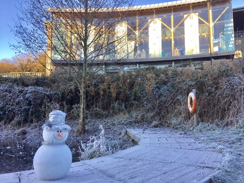 Snowman outside the Welsh Wildlife Centre