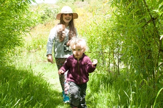 Children playing in the willow maze at the Welsh Wildlife Centre