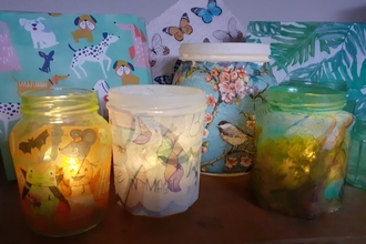 jars decorated by decoupage
