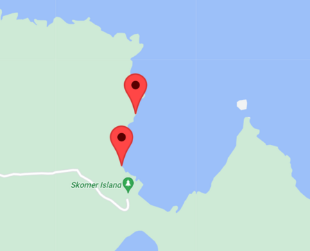 Map of private landing points on Skomer