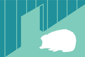 Graphic of a fence with a hole big enough for a hedgehog