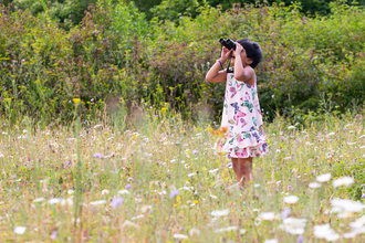 girl, binoculars