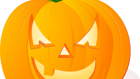Cartoon pumpkin with scary faced carved out.