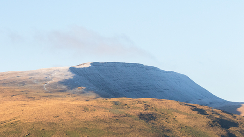 Frosty mountain views from Allt Rhongyr Nature Reserve.