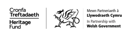 Logos which reads 'Heritage Fund' and 'In partnership with Welsh Government' with a dragon motif.